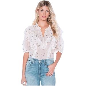 $425 Rebecca Taylor 100% Silk Top 2 XSmall Glitter Shimmering Dots Ruffled NWT